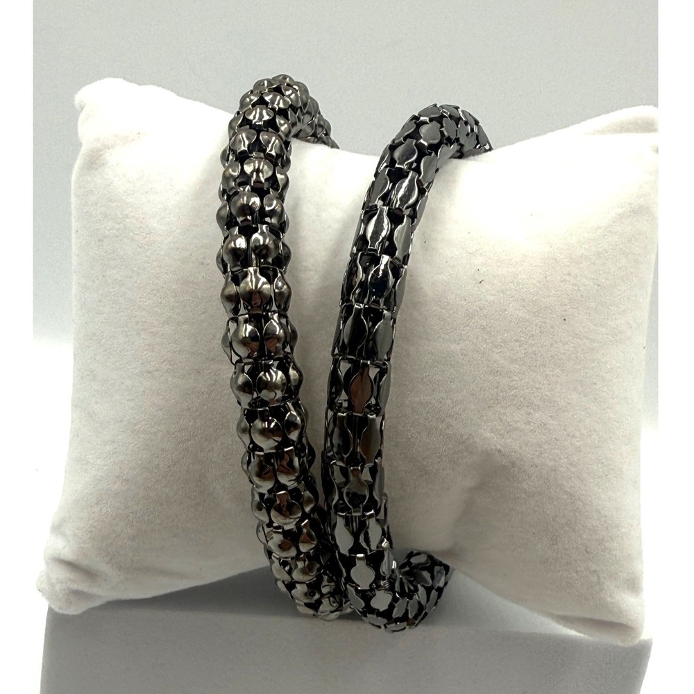 Gunmetal Grey Textured Bangle Bracelet Set Metallic Popcorn Scale 2 Piece 3in